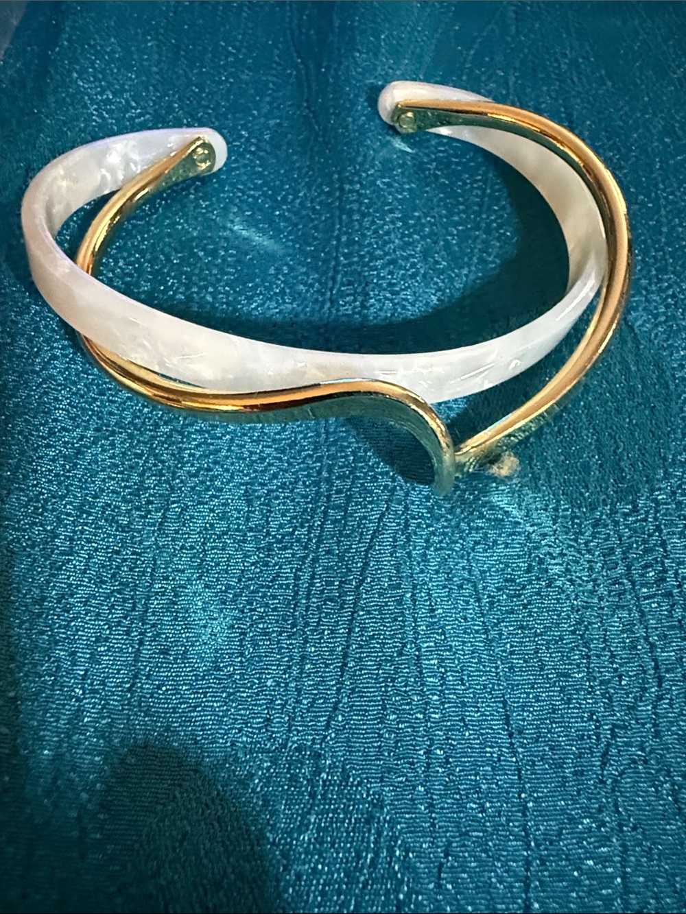 Gold and White Resin Wave Cuff Bracelet - Women Jewelry